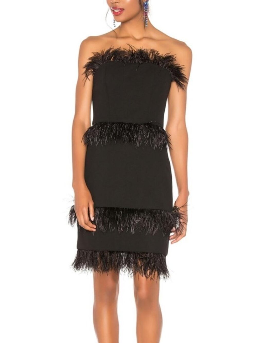 ELLIATT black feather strapless dress